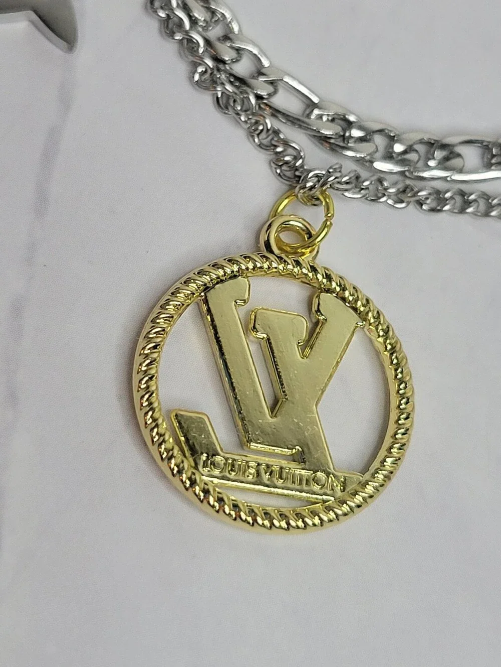 Stainless Steel Silver & Gold LV Crystal Zip Pull Bracelet